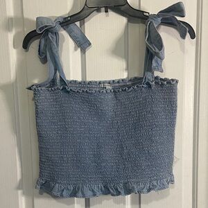 American Eagle Outfitters Light Blue Smocked Crop Top with Bow Straps